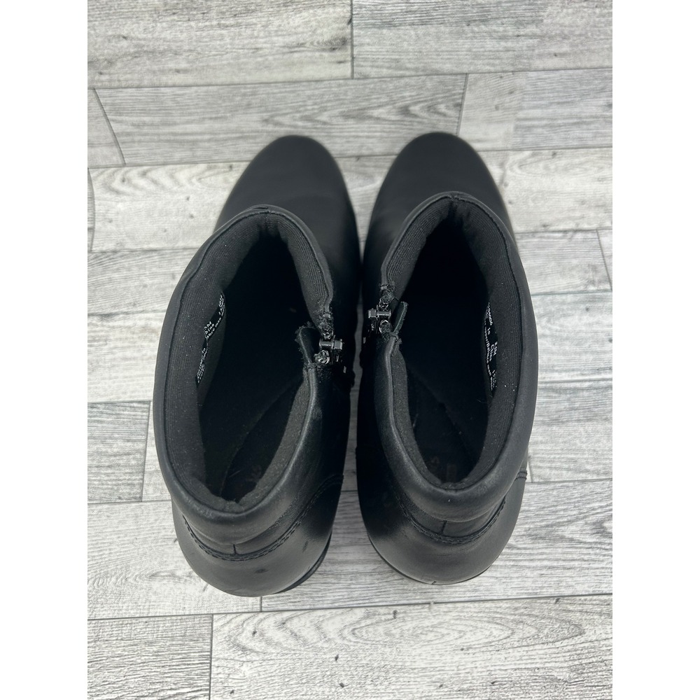 Clarks Collection Black Leather Pleated‎ Ankle Boots Women Sz 8.5M Block Heel - Picture 10 of 13